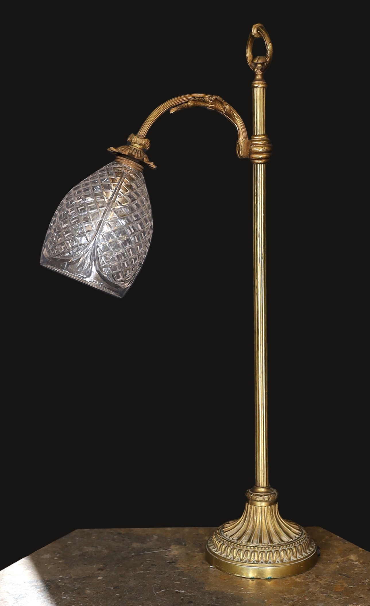 An early 20th century French ormolu and cut glass adjustable desk lamp, in the manner of Risa and Hall, height 62cm